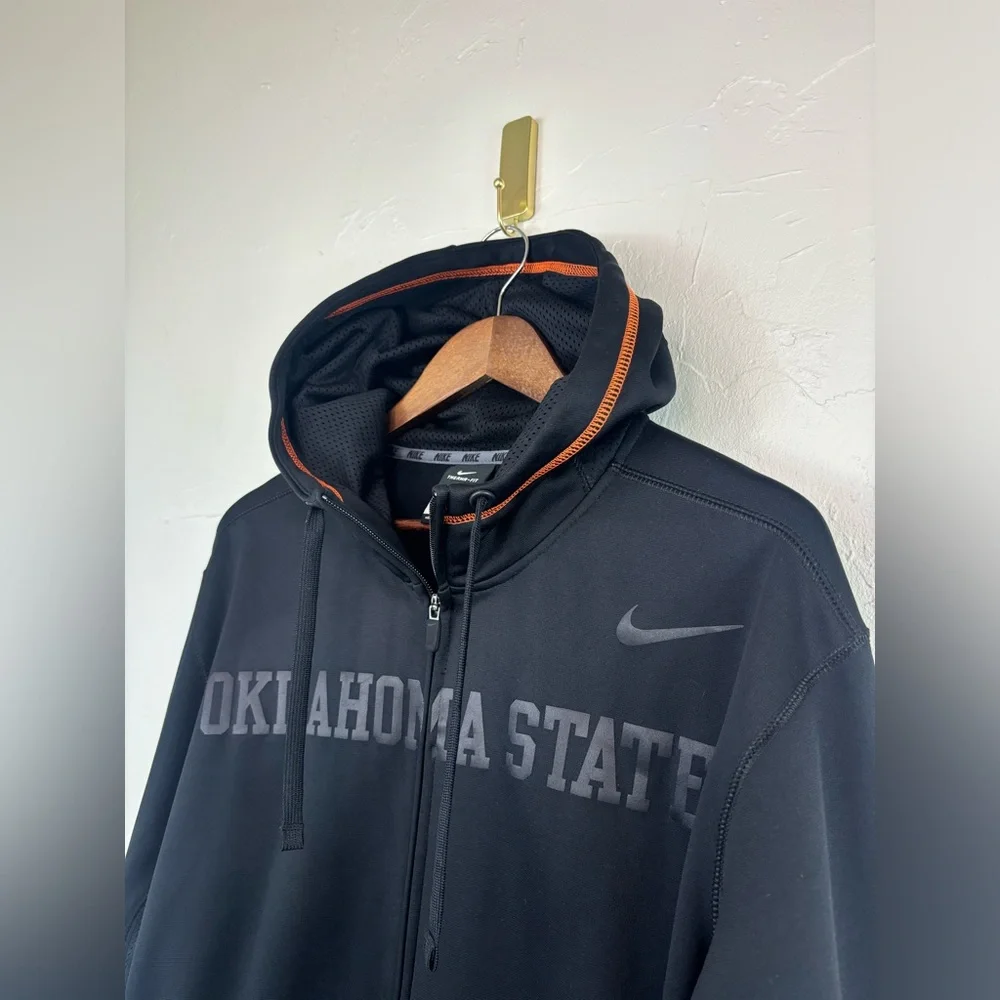NIKE OSU Oklahoma State University Cowboys Pokes Black Full Zip Jacket Hood Mens